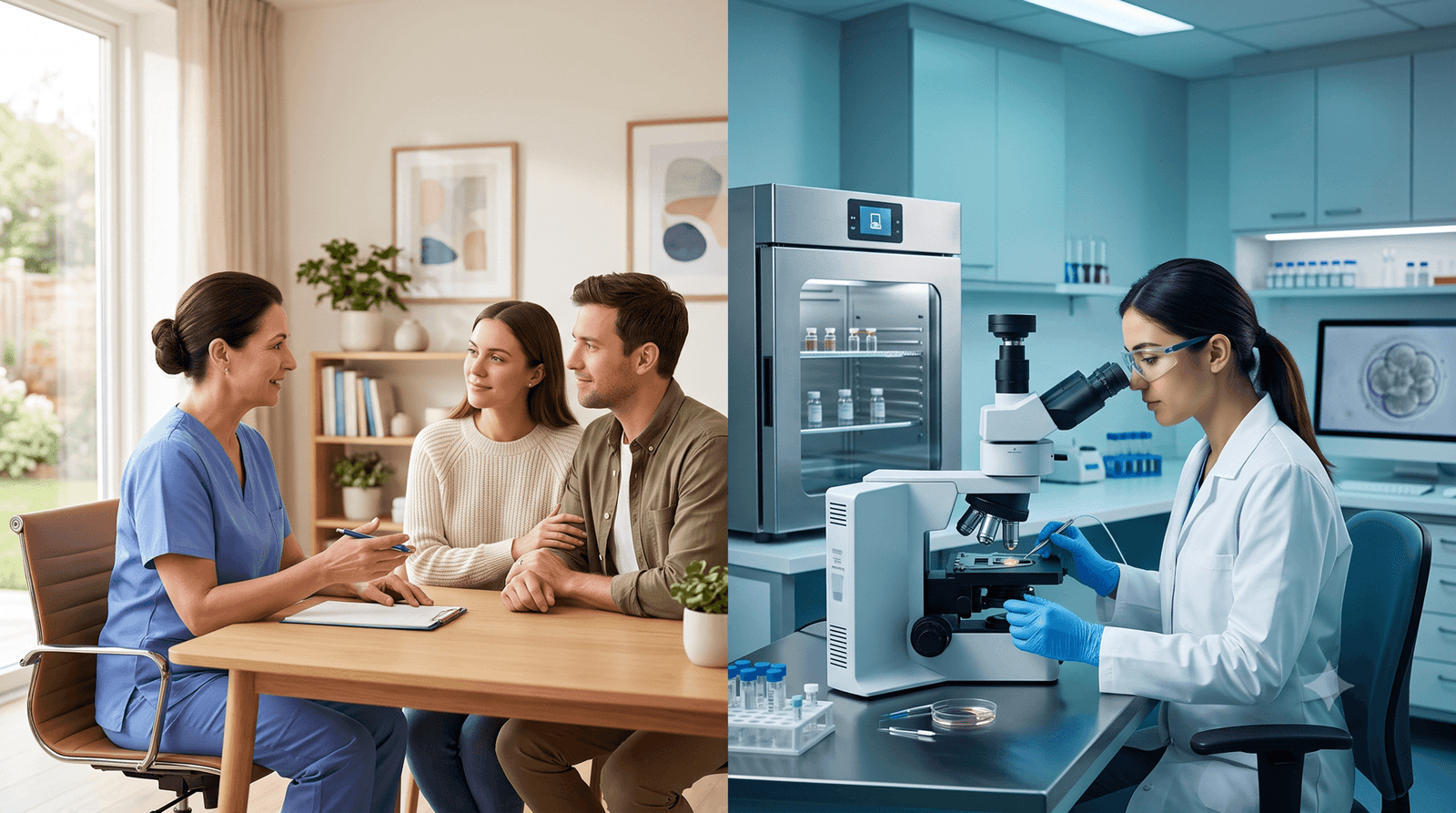 A fertility clinic consultation beside an embryology lab, showing the difference between a fertility clinic and an IVF centre